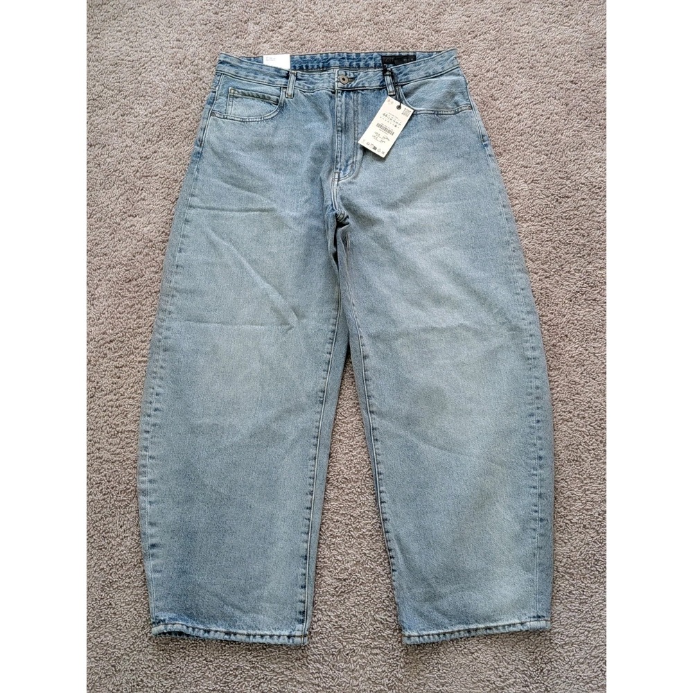 Zara The ZW Collection Cuffed Balloon Jeans Womens 35x28 Mid Rise Light Wash NWT